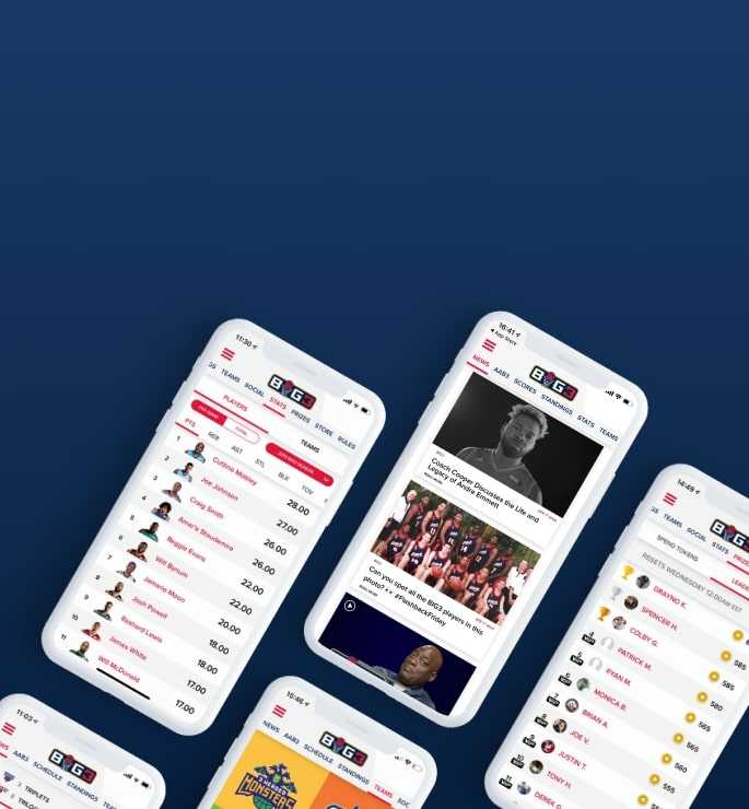 Mobile App for 3-on-3 pro basketball league founded by Ice Cube featuring All-Stars, Hall of Famers and World Champions